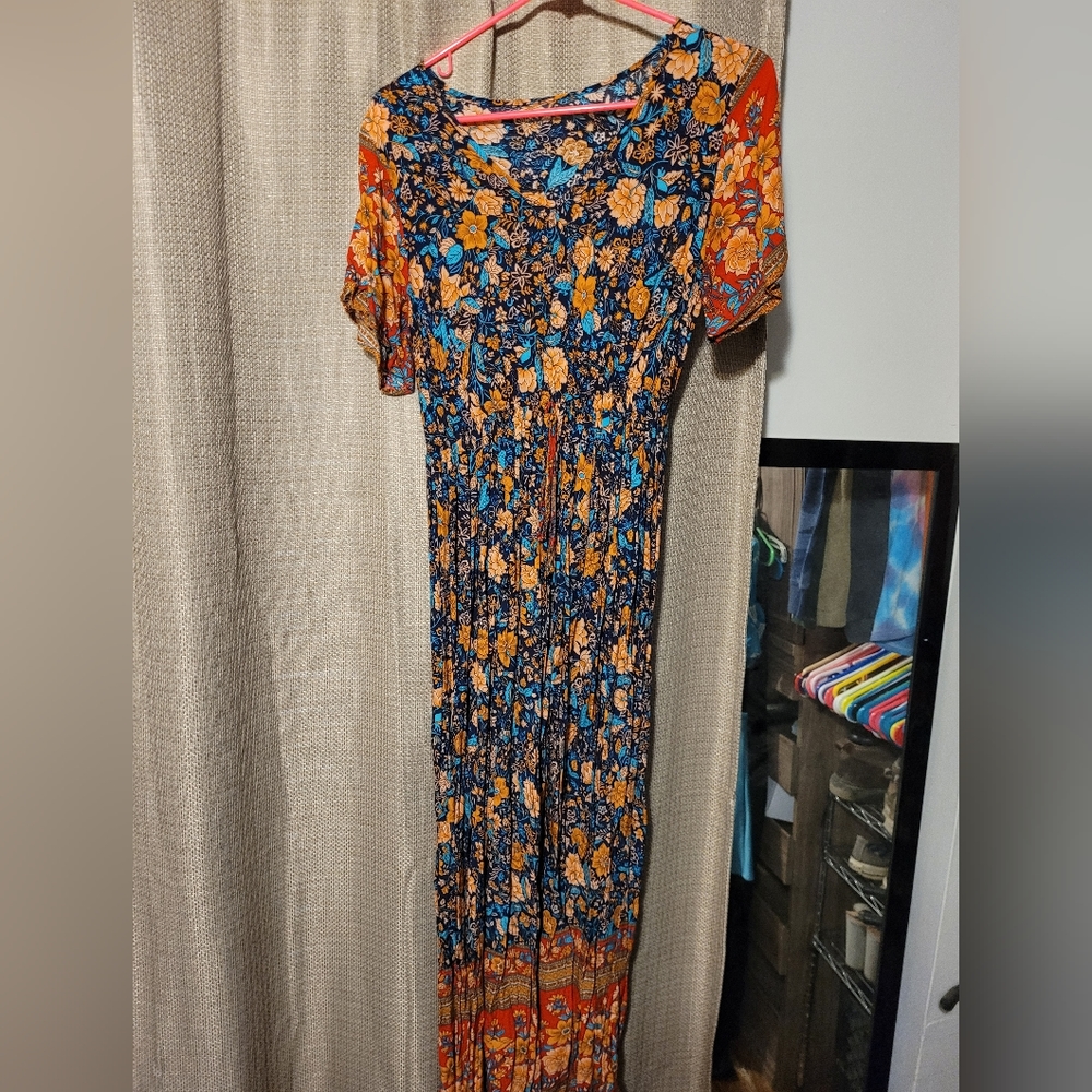 Shein Butterfly Sleeve Tribal Floral Maxi Dress
